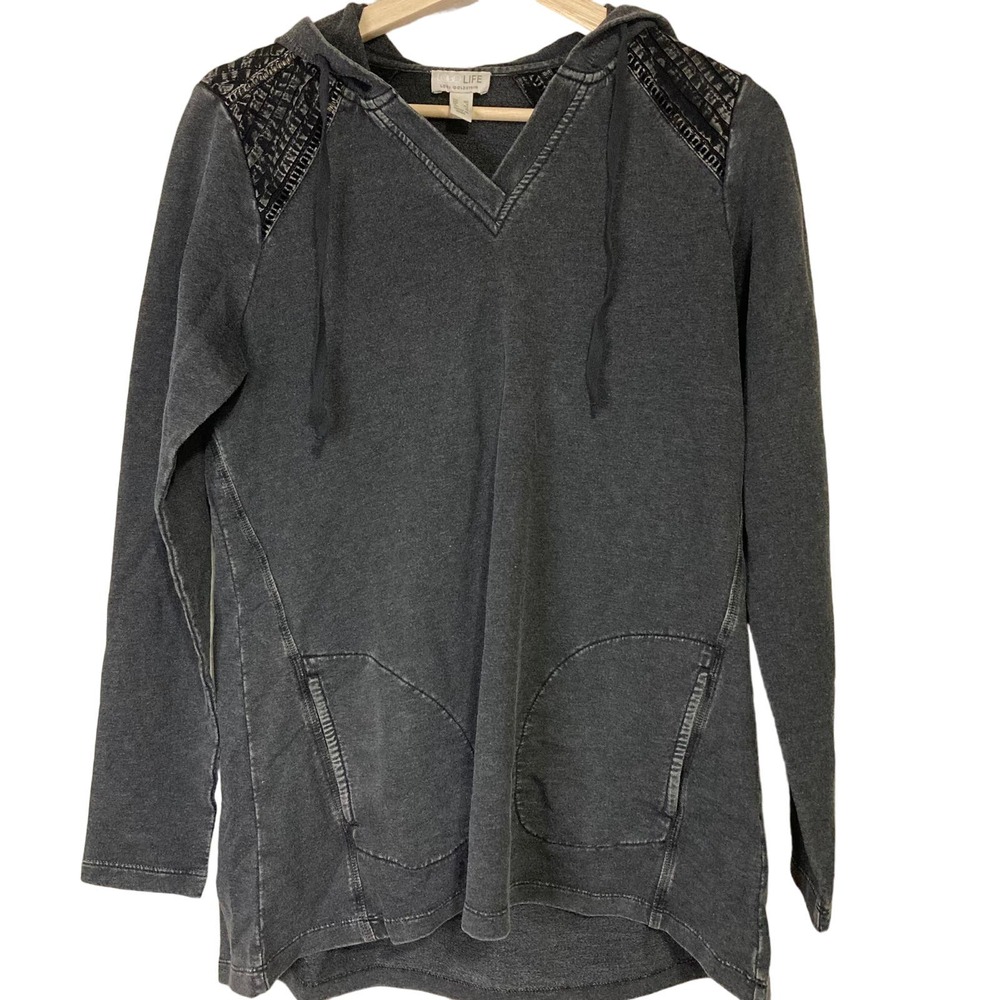A630233 LOGO LIFE by Lori Goldstein French Terry Hoodie With Pintuck Black XS